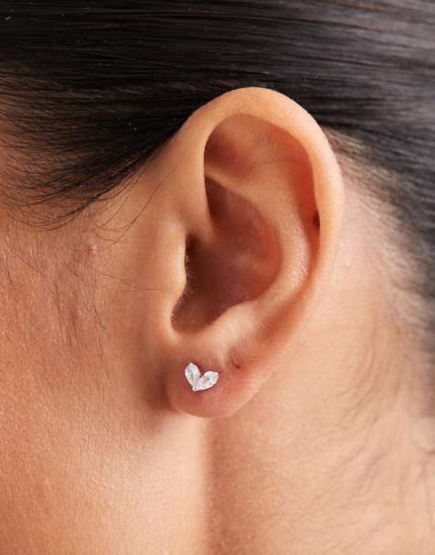 Pendientes de botón en forma de corazón con gema de plata de ley de Kingsley Ryan - view 1