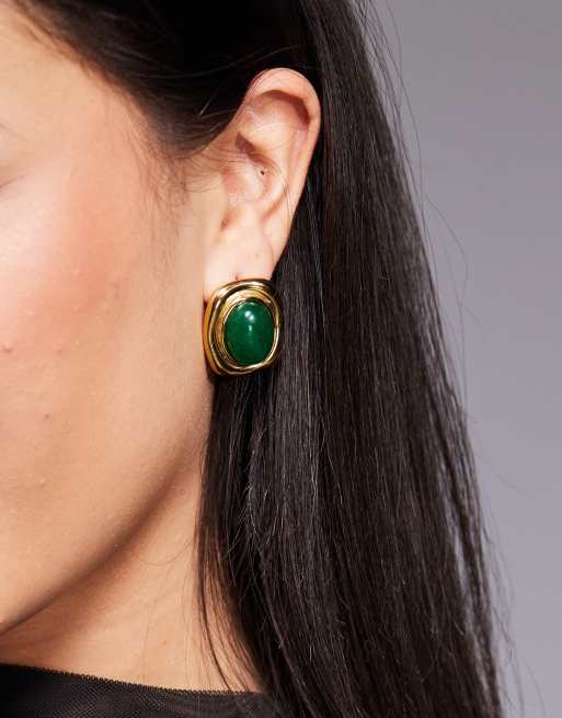 Pendientes de botón grandes con piedra verde chapados en oro de 18 quilates de 8 Other Reasons