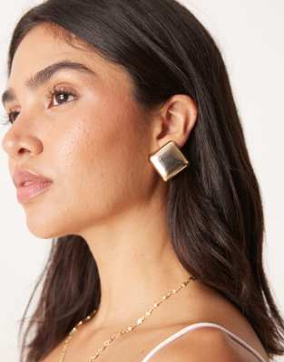 Pendientes de botón grandes dorados con diseño cuadrado liso de ASOS DESIGN