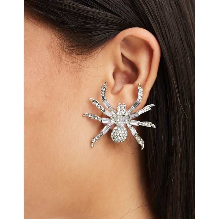 Pendientes de boton gris plomo para Halloween con diseno de aranas de cristales de ASOS DESIGN ASOS