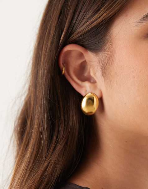 Pendientes de botón llamativos abombados de acero inoxidable chapado en oro de 18 quilates de Lost Souls - view 1