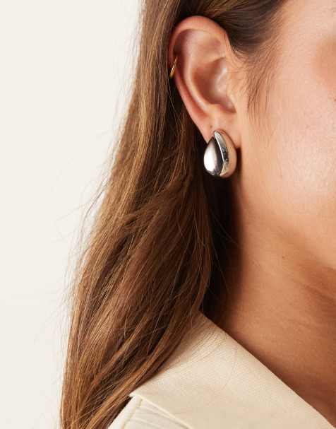 Pendientes de botón plateados con diseño de lágrima de ASOS DESIGN - view 1