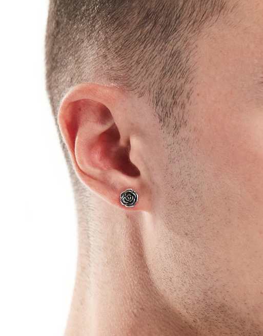 Pendientes de botón plateados con diseño de rosa de acero inoxidable resistente al agua de ASOS DESIGN