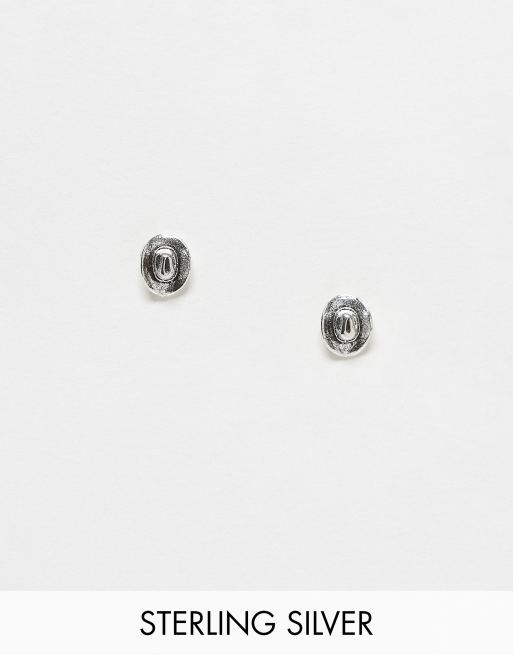 Pendientes de botón plateados con diseño de sombrero de vaquero de plata de ley de Kingsley Ryan