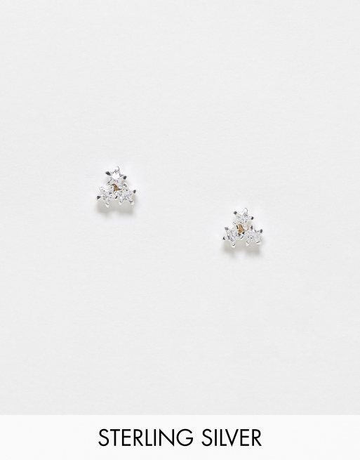 Pendientes de botón plateados con diseño en racimo de cristales de plata de ley de Kingsley Ryan