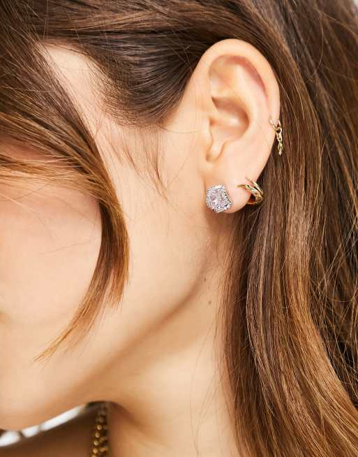 Pendientes de botón plateados cuadrados con incrustaciones de cristales de talla princesa de Kate Spade, 2 de 4