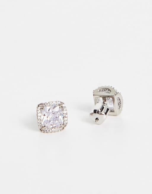 Pendientes de botón plateados cuadrados con incrustaciones de cristales de talla princesa de Kate Spade, 3 de 4