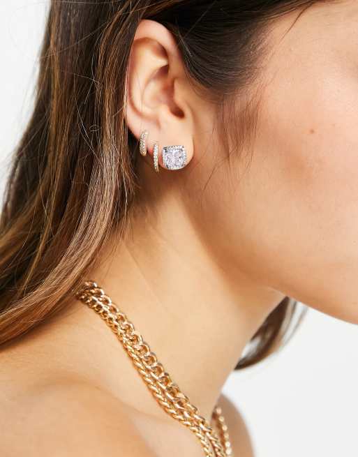 Pendientes de botón plateados cuadrados con incrustaciones de cristales de talla princesa de Kate Spade, 4 de 4