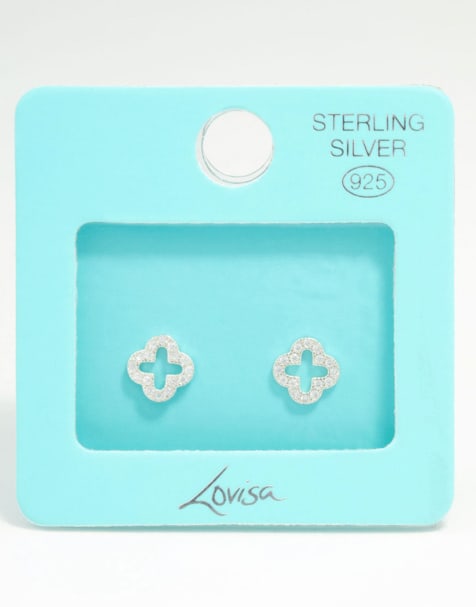 Pendientes de botón plateados de plata de ley con diseño de flor con circonitas de Lovisa - view 1