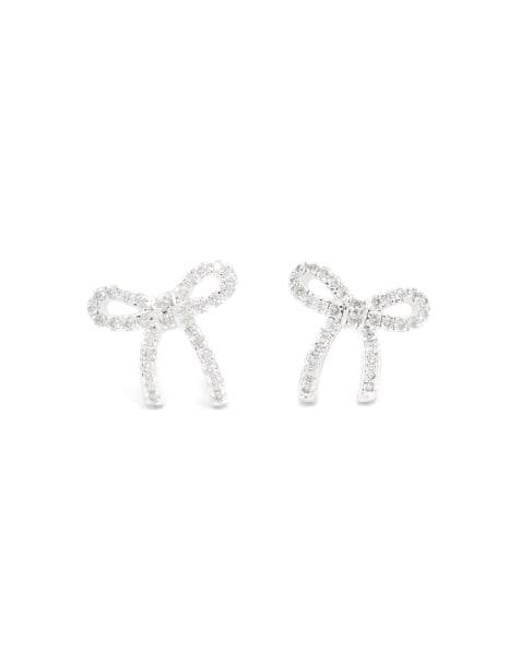 Pendientes de botón plateados de plata de ley con diseño de lazo con circonitas de Lovisa - view 1