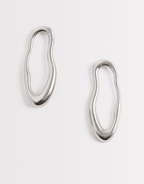 Pendientes de botón plateados efecto fundido de DesignB London - view 1