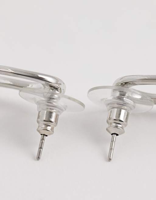 Pendientes de botón plateados efecto fundido de DesignB London, 4 de 4