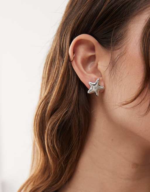 Pendientes de botón plateados en forma de estrella de Reclaimed Vintage