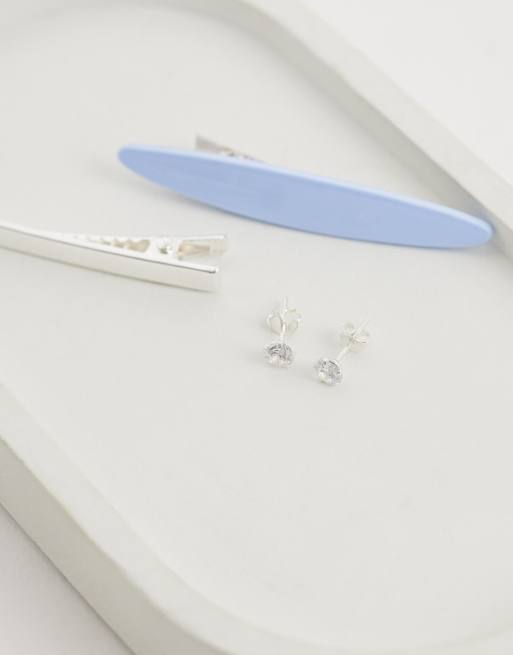 Pendientes de botón redondos de 5 mm de plata de ley con gemas de Kingsley Ryan, 2 de 4