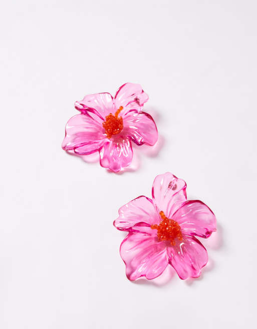 Pendientes de botón rosa fucsia extragrandes con diseño de flor de resina exclusivos de Kaiia  , 2 de 3