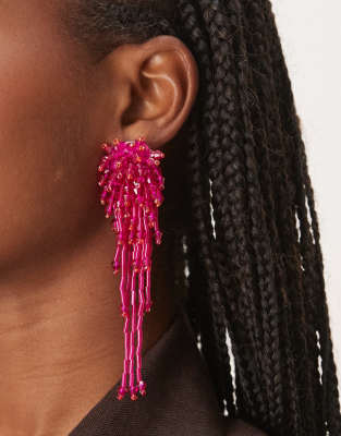 Pendientes de botón rosa intenso con diseño de cascada de cuentas de ASOS DESIGN - view 1