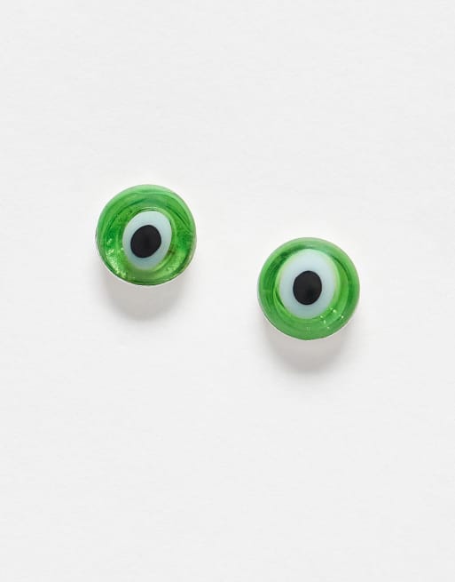 Pendientes de botón verdes con diseño de ojo turco de Kingsley Ryan