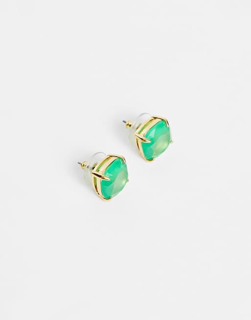 Pendientes de botón verdes cuadrados de cristal chapados en oro de Kate Spade, 2 de 4