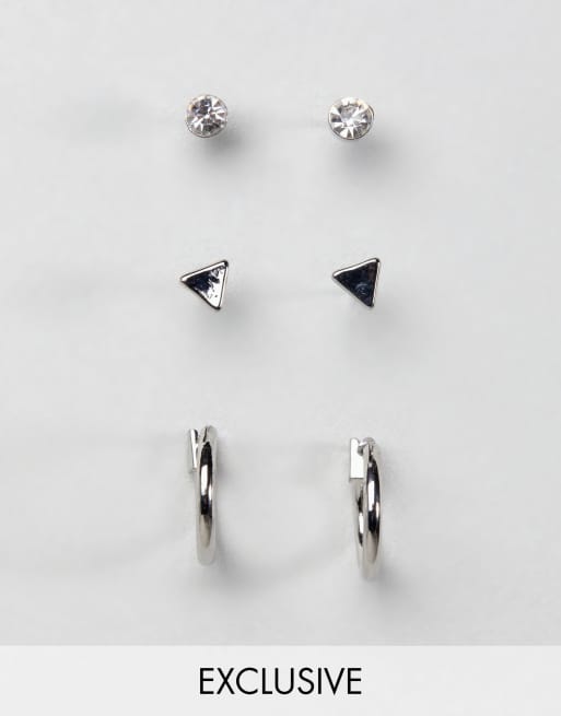 Pendientes de botón y aro en tono plateado exclusivos en ASOS de DesignB