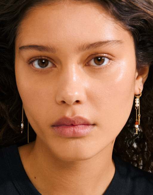 Pendientes de cadena chapados en oro Between de Pilgrim