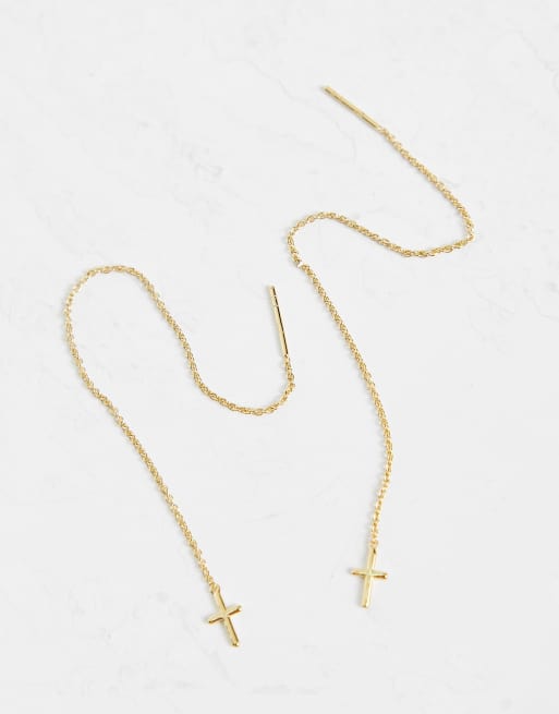 Pendientes de cadena con charms de cruz en plata de ley chapados en oro de ASOS DESIGN, 3 de 4