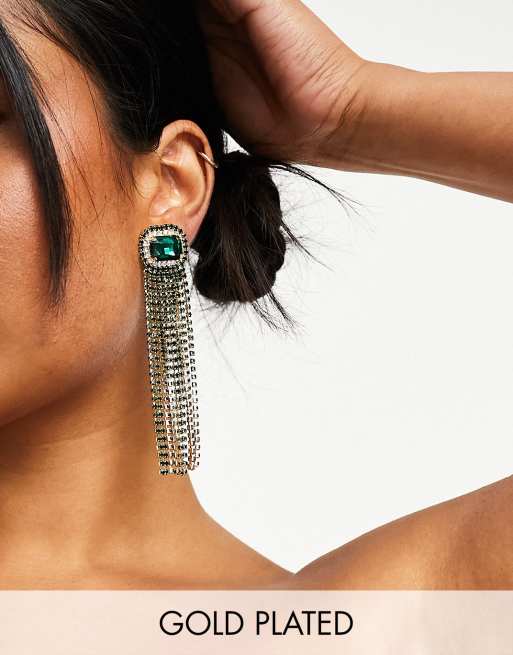Pendientes de cascada chapados en oro con piedras verde esmeralda Odel de Petit Moments