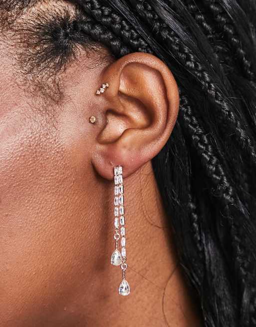 Pendientes dorado rosa con diseño colgante con incrustaciones de River Island, 2 de 4