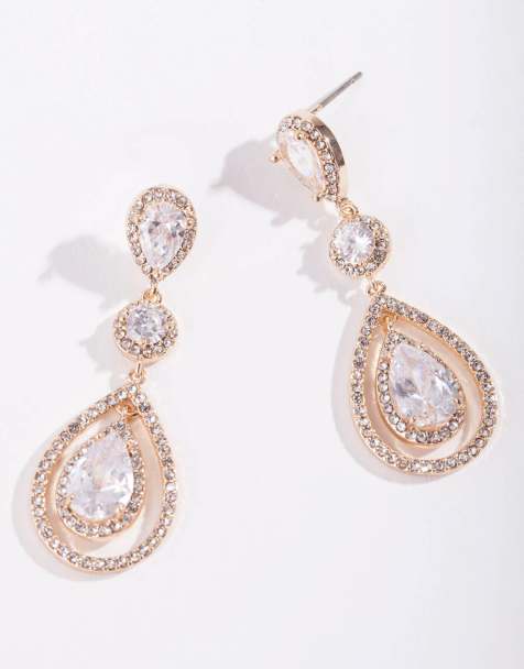 Pendientes dorado rosa con diseño colgante e incrustaciones de strass de Lovisa - view 1