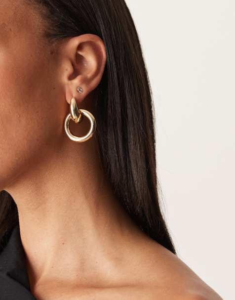 Pendientes dorados clásicos con diseño de aldaba de DesignB London - view 1