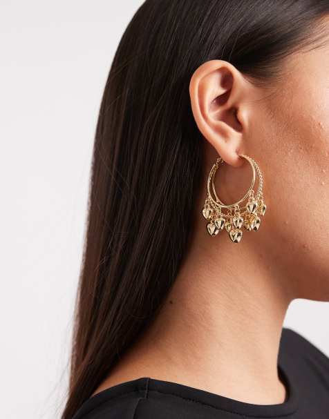 Pendientes dorados con detalle de cadenas y corazones de ASOS DESIGN - view 1