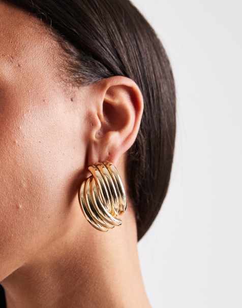 Pendientes dorados con detalle de tres aros de ASOS DESIGN - view 1