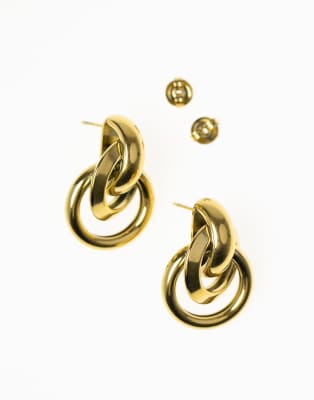 Pendientes dorados con diseño colgante de nudo de acero inoxidable resistente al agua chapados en oro de Lovisa