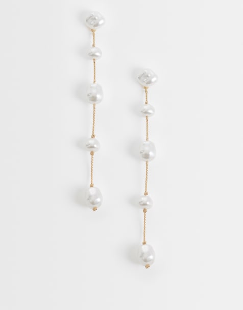 Pendientes dorados con diseño colgante de perlas de agua dulce de imitación de ASOS DESIGN - view 1