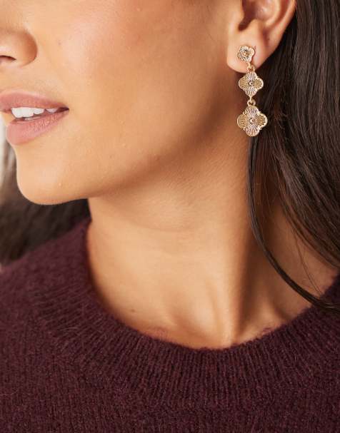 Pendientes dorados con diseño colgante de trébol de DesignB London - view 1