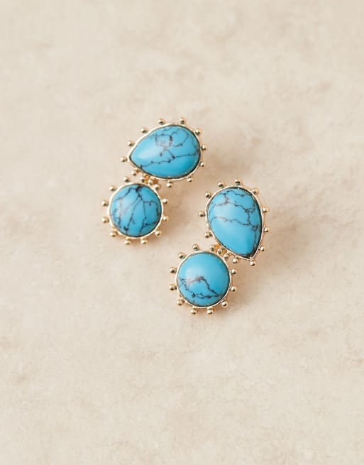 Pendientes dorados con diseño colgante de turquesas de imitación de ASOS DESIGN, 3 de 3