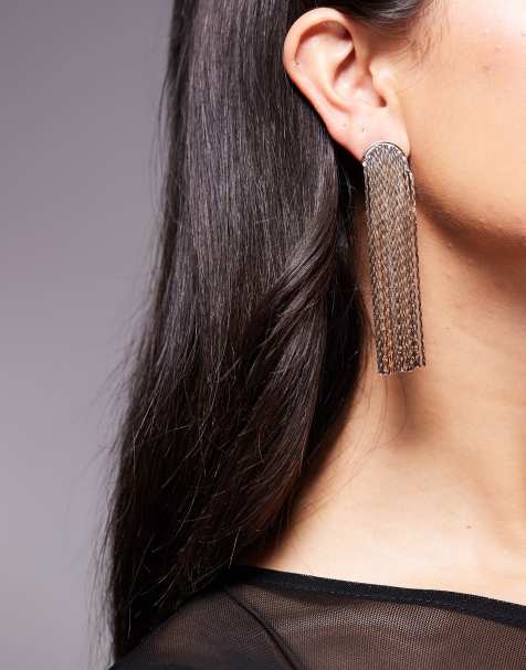 Pendientes dorados con diseño colgante y detalle de flecos de cadenas brillantes de ASOS DESIGN - view 1