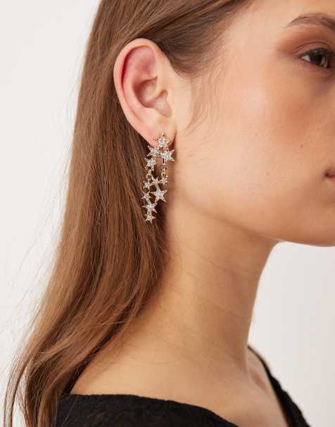 Pendientes dorados con diseño de estrellas con strass de DesignB London - view 1