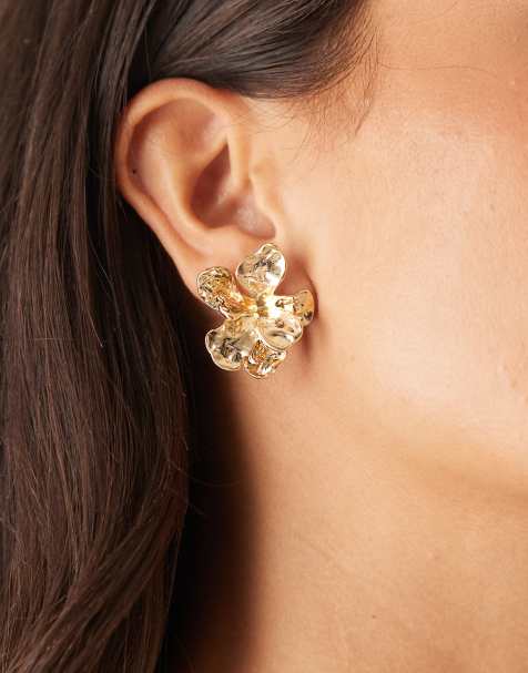 Pendientes dorados con diseño floral efecto fundido de DesignB London - view 1