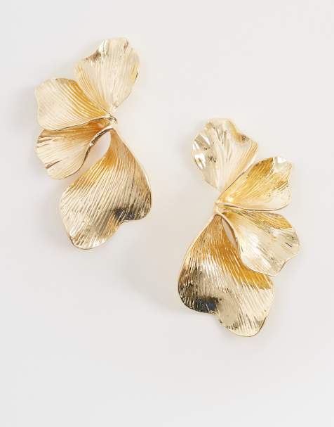 Pendientes dorados con diseño llamativo de flor de DesignB London - view 1