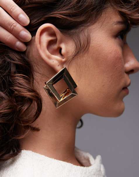 Pendientes dorados cuadrados llamativos Esme de Topshop - view 1