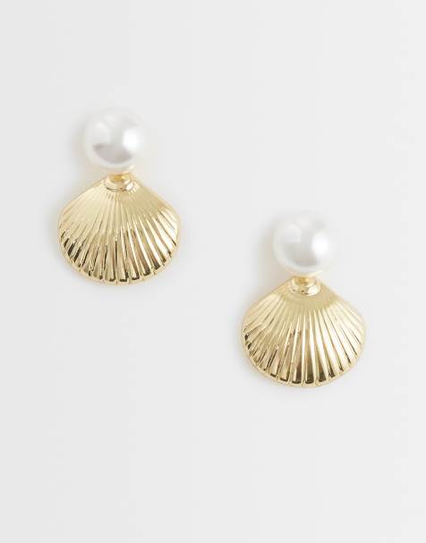 Pendientes dorados de perlas y conchas de Pieces - view 1