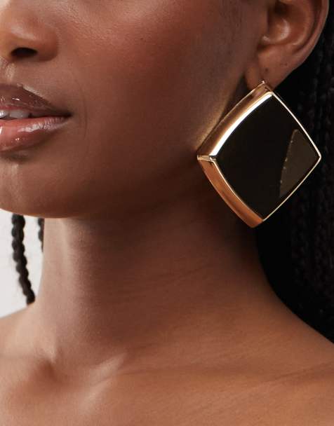 Pendientes dorados extragrandes con diseño cuadrado de Reclaimed Vintage - view 1