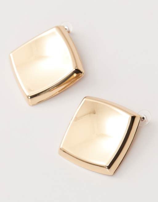 Pendientes dorados extragrandes con diseño cuadrado de Reclaimed Vintage, 3 de 3
