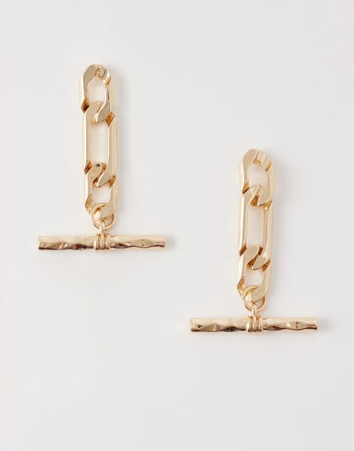 Pendientes dorados largos con diseño de cadena con barra en T de ASOS DESIGN, 2 de 4