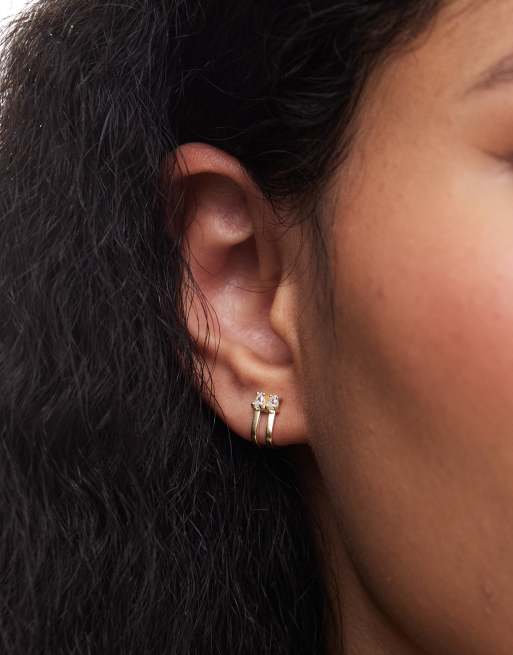 Pendientes efecto aro chapados en oro con cristales de Kingsley Ryan