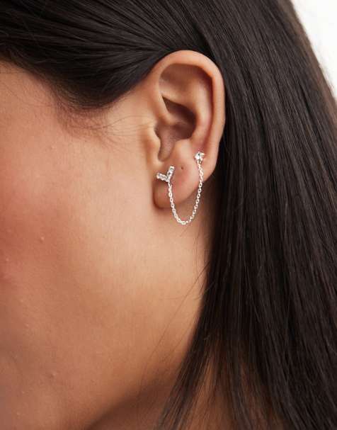 Pendientes en forma de V de plata de ley con cadena y gemas de Kingsley Ryan - view 1