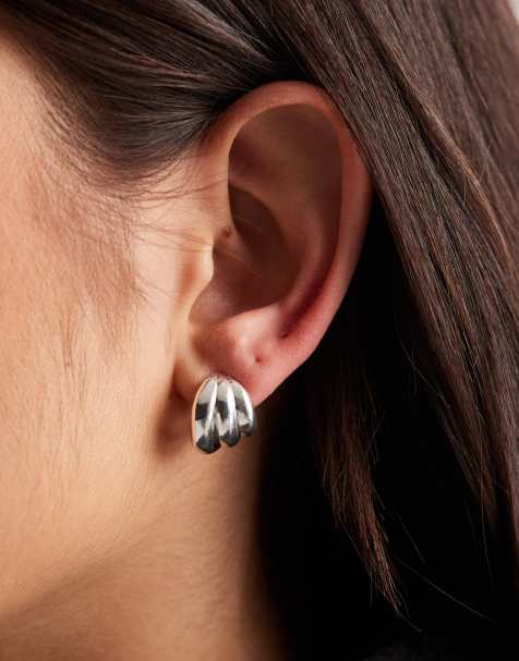 Pendientes gruesos con diseño estriado de plata de ley 925 de la colección Z de Accessorize - view 1