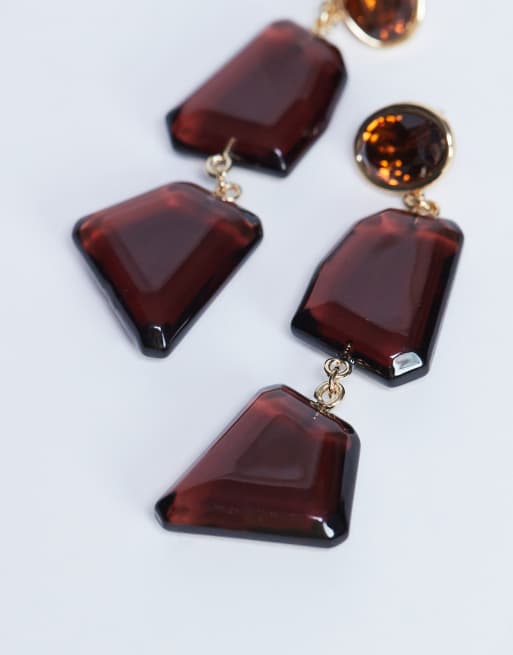 Pendientes largos burdeos con diseño abstracto Paige de Topshop, 2 de 4