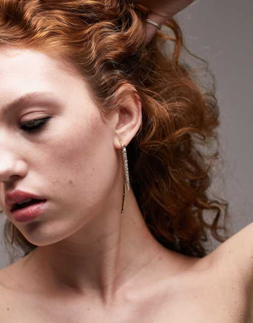Pendientes largos dobles curvados con incrustaciones de cristales de Topshop