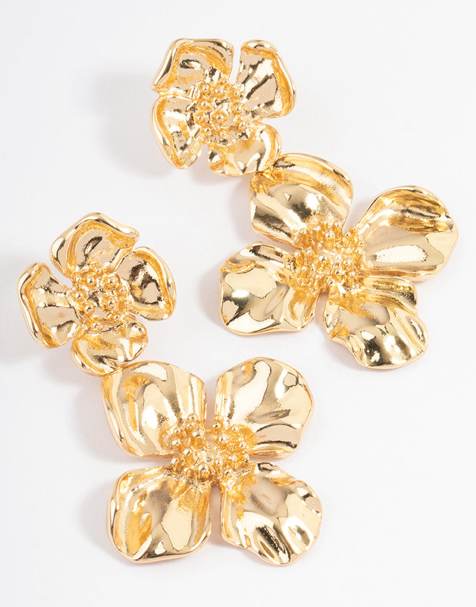 Pendientes largos dorados con diseño de flores en cascada chapados en oro de Lovisa - view 1